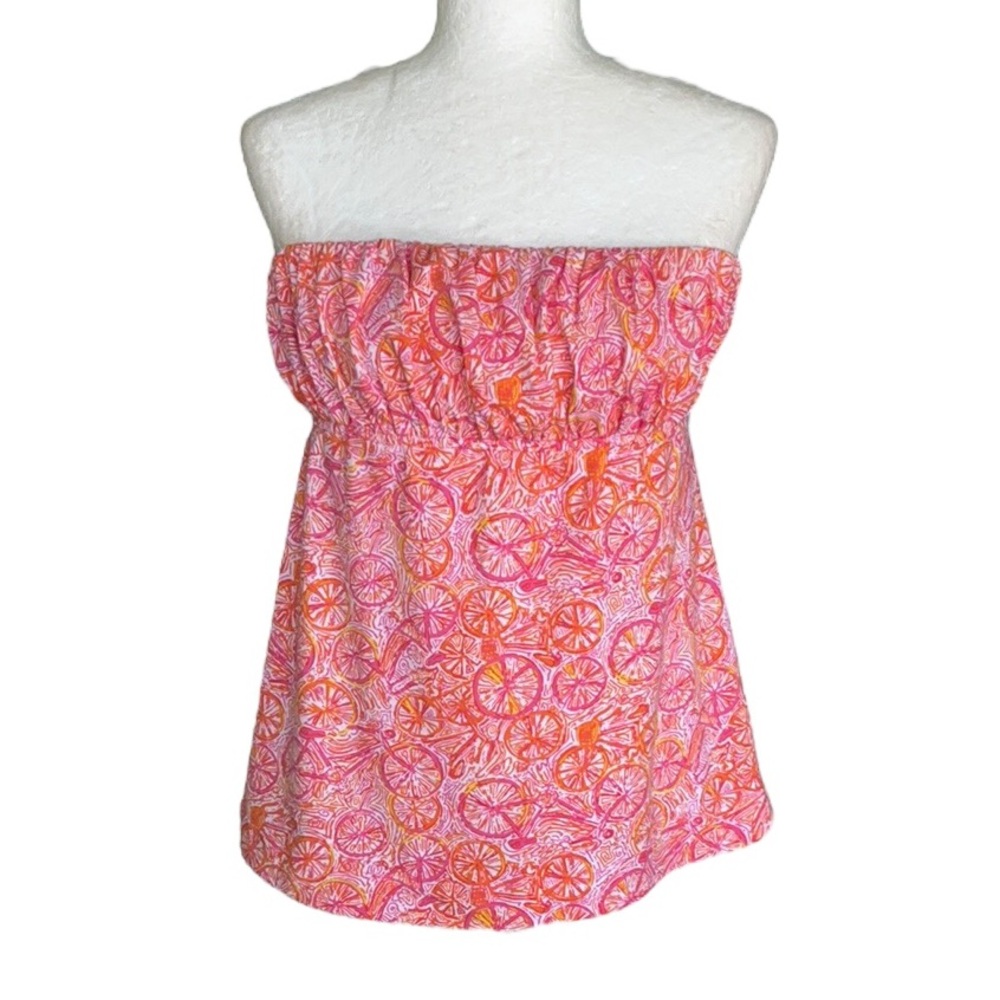 Lilly Pulitzer Pink & Orange Bicycle Orange Slice Print Flowy Strapless Top - S